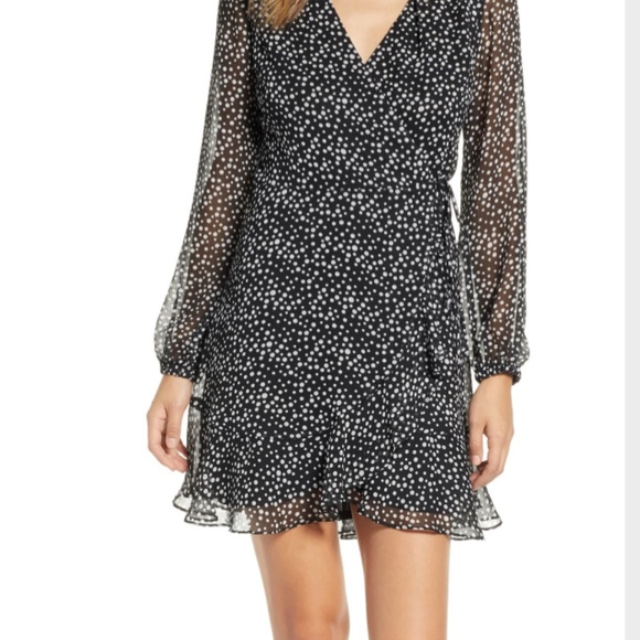 all in favor brittany wrap mini dress